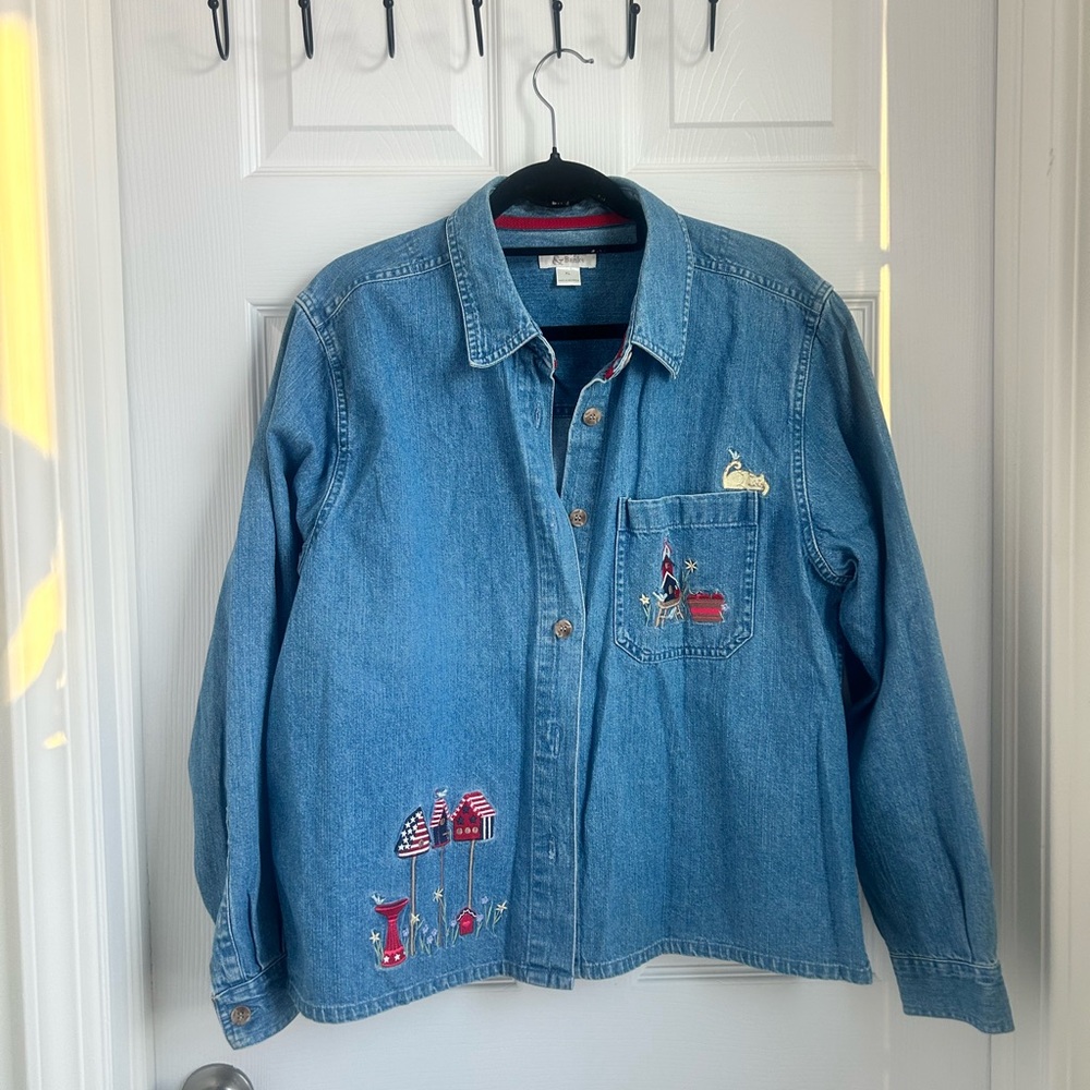 Christopher & Banks denim button up embroidered